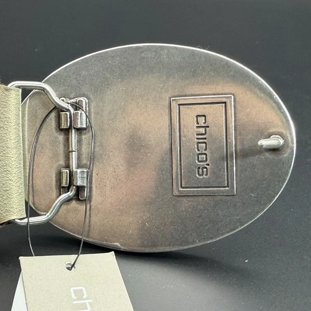 Chico's Women's Silver Metallic Woven Slouch Belt Gem Stones Size Small NWT